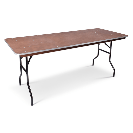 Multiplex bankettafel 183x76cm. Voorzien van aluminium stootrand en zwart gelakt stalen inklapbaar frame.