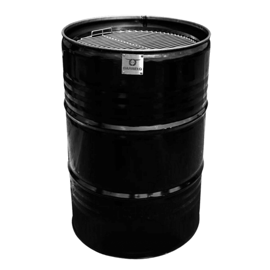 Olievat staal omgebouwd tot barbecue of vuurkorf. 60 liter, kleur zwart.