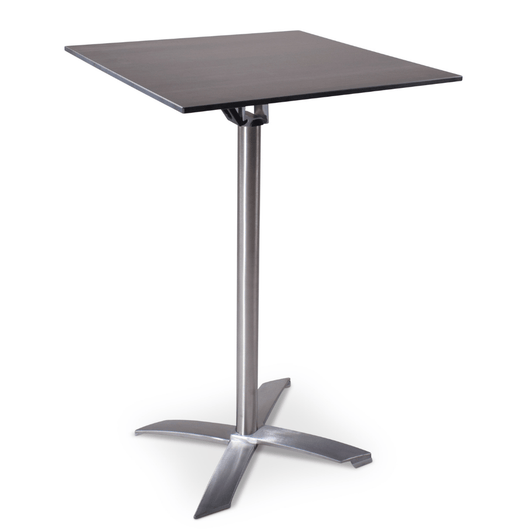 Statafel met kantelbaar blad van 70 x 70 cm teaklook. rvs-look frame, kruispoot.