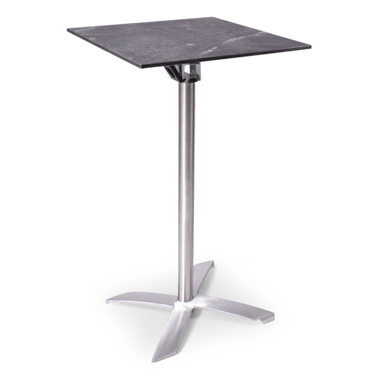 Statafel met kantelbaar blad van 60 x 60 cm zwart gemarmerd. rvs-look frame, kruispoot.