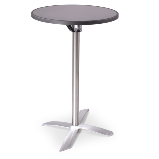 Statafel met kantelbaar blad van ø70 cm mlit antraciet. rvs-look frame, kruispoot.