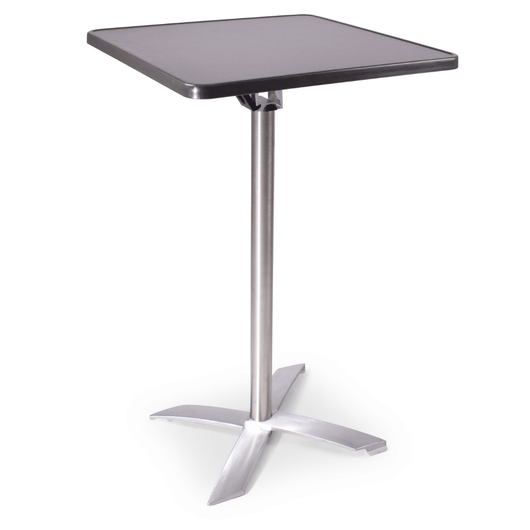 Statafel met kantelbaar blad van 70 x 70 cm mlit antraciet. rvs-look frame, kruispoot.