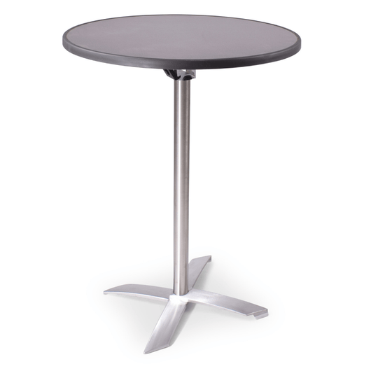 Statafel met kantelbaar blad van ø 80 cm mlit antraciet. rvs-look frame, kruispoot.