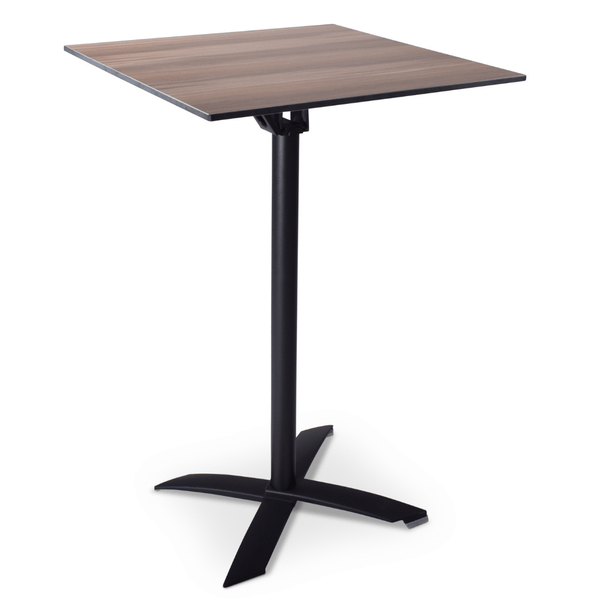 Statafel met kantelbaar blad van 70 x 70 cm warm eiken-look. zwart frame, kruispoot.
