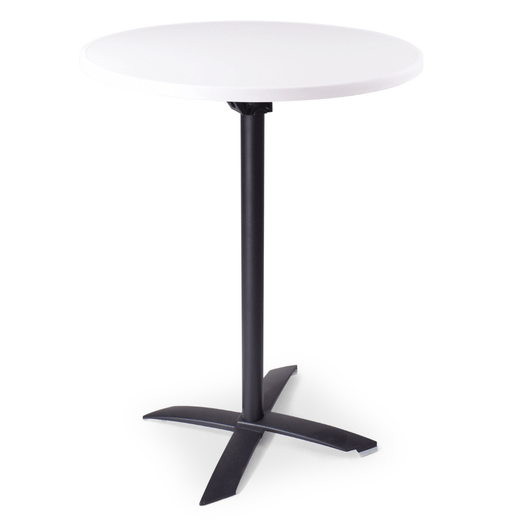 Statafel met kantelbaar blad van ø 80 cm mlit wit. zwart frame, kruispoot.