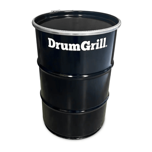 Zwart olievat omgeturnd tot vuurkorf annex barbecue. Voorzien van deksel. Kleur zwart.