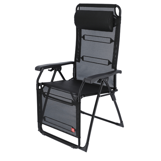 Relaxstoel - ligstoel Amida. Aluminium frame met kunststof armleggers en textileen dek. Kleur: zwart