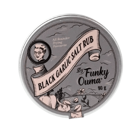 Funky Ouma black garlic salt rub blikje van 90 gram.