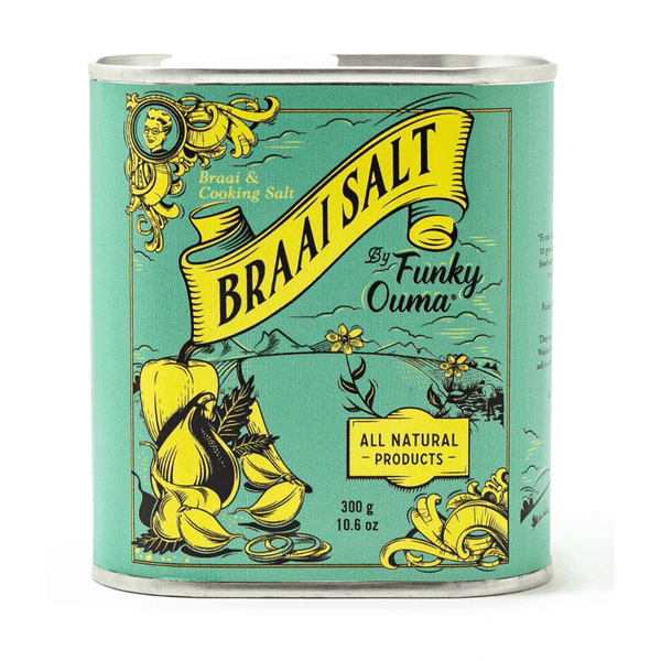Typische Zuid-Afrikaanse aroma's vind je terug in de Funky Ouma - Braai Salt - blik 360g! Normaal zout en Himalyazout gemixt met Zuid-Afrikaanse kruiden.