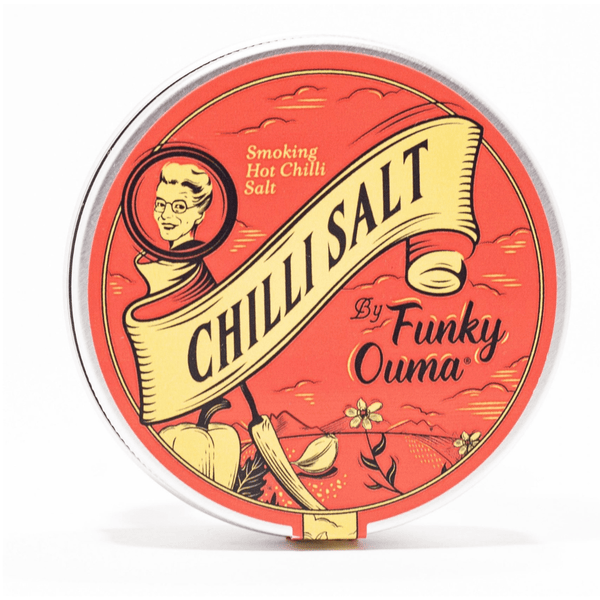 Funky Ouma chili salt rub blikje van 115 gram.