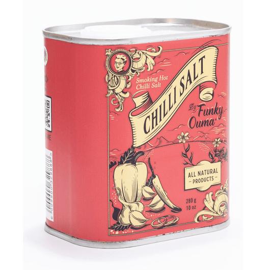 Funky Ouma chili salt rub blikje van 335 gram.