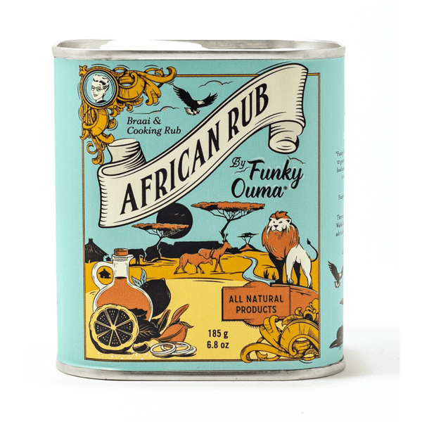 Lekkere Afrikaanse rub voor vlees, gevogelte of vis. Verpakt in een mooi blikje van 240 gram.