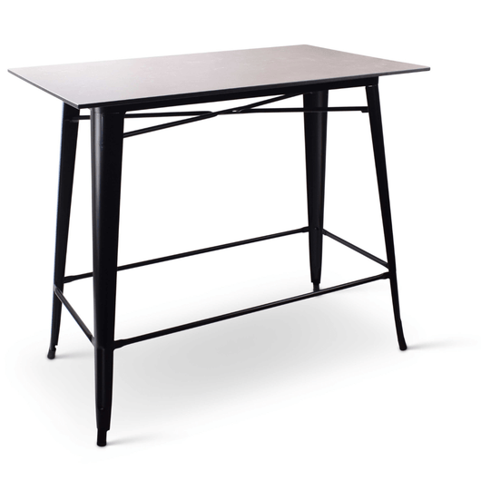 Stapelbare statafel Gandria met zwart frame voorzien van voetsteunen en compact blad van 120 x 70 cm. Kleur: steen.