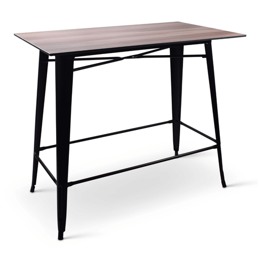 Stapelbare statafel Gandria met zwart frame voorzien van voetsteunen en compact blad van 120 x 70 cm. Kleur: warm eiken.