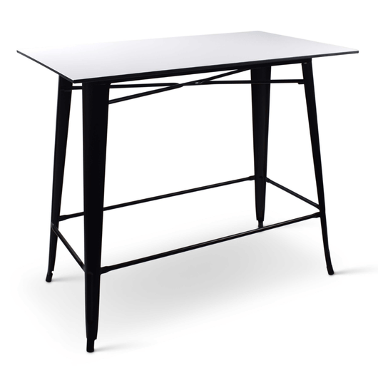 Stapelbare statafel Gandria met zwart frame voorzien van voetsteunen en compact blad van 120 x 70 cm. Kleur: wit.