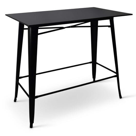 Stapelbare statafel Gandria met zwart frame voorzien van voetsteunen en compact blad van 120 x 70 cm. Kleur: zwart.