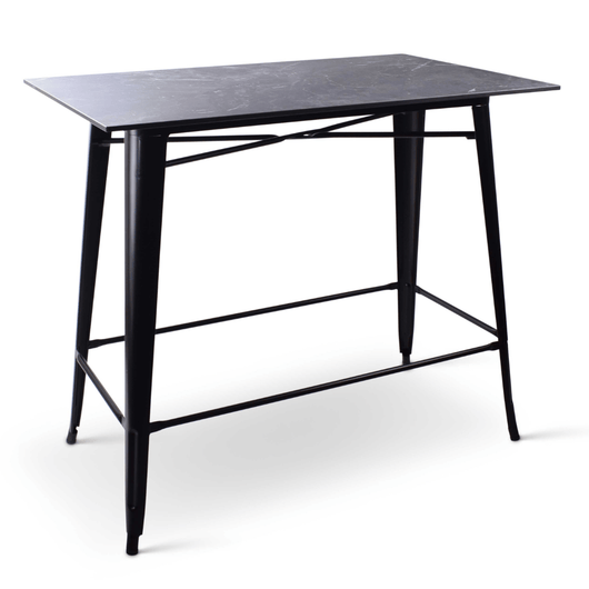 Stapelbare statafel Gandria met zwart frame voorzien van voetsteunen en compact blad van 120 x 70 cm. Kleur: zwart gemarmerd.