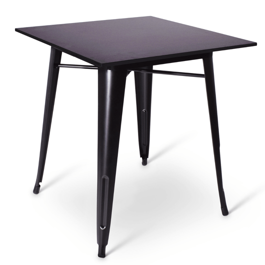 Stapelbare terrastafel Gandria met zwart frame en compact zwart blad van 70 x 70 cm. 