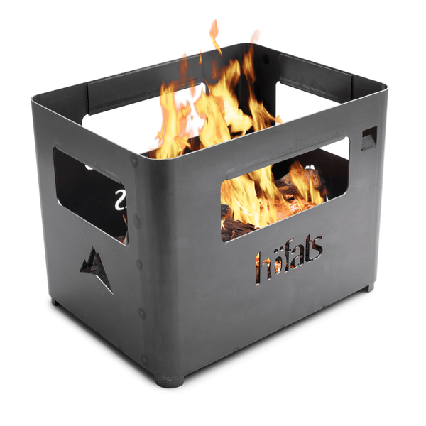 Corten stalen Beer Box vuurschaal van Höfats met brandend vuur