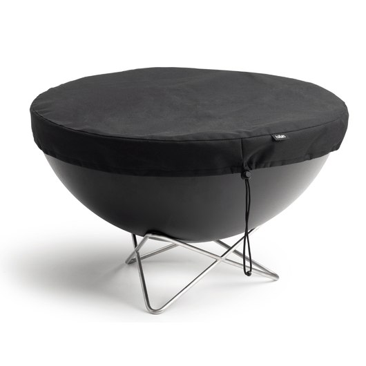 Höfats Bowl vuurschaal. Zwart geëmailleerd schaal met regenbestendige afdekhoes en rvs ster voet.