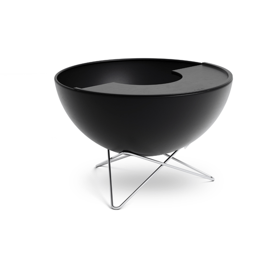 Höfats Bowl vuurschaal. Zwart geëmailleerd schaal met gietijzeren plancha plaat en rvs ster voet.