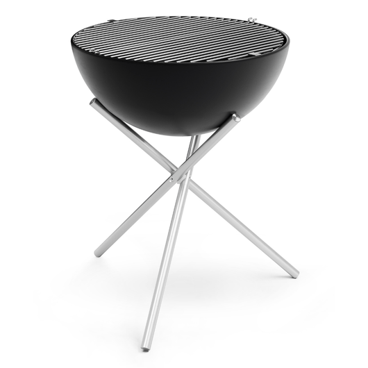 Höfats Bowl vuurschaal. Zwart geëmailleerd schaal, 2 rvs roosters en tripod voet.