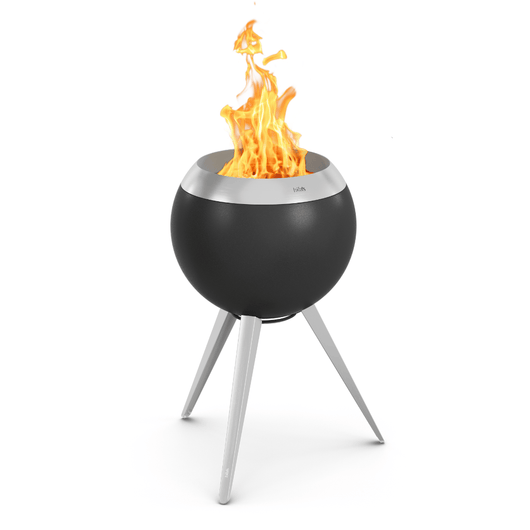 Höfats MOON 45 vuurkorf roestvrijstaal met hoge roestvrijstalen standaard en brandend vuur– rookvrije design vuurkorf met houtvergassingstechnologie