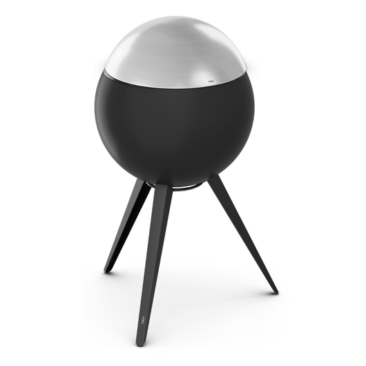 Höfats MOON 45 vuurkorf zwart met hoge rvs standaard en deksel – rookvrije design vuurkorf met houtvergassingstechnologie.