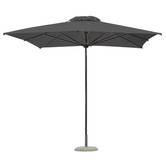 Houtstokparasol met aluminium middenmast en baleinen. Voorzien van telescopisch systeem en antraciet doek.