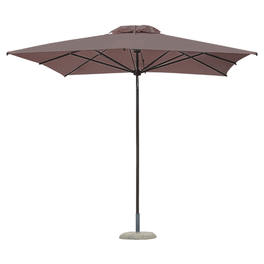 Houtstokparasol met aluminium middenmast en baleinen. Voorzien van telescopisch systeem en taupe doek.