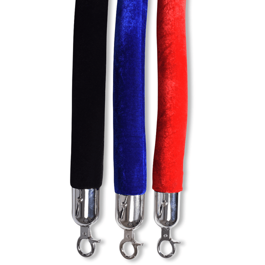 Afzetkoord 160 cm lang met chromen sluiting in de kleuren zwart, blauw en rood.