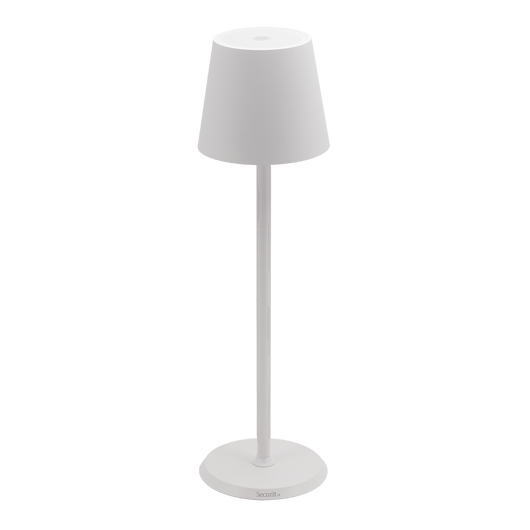 Draadloze LED-tafellamp oplaadbaar. De lamp is uitgevoerd in het wit met ronde kap en voorzien van magnetische oplaadbaar systeem.