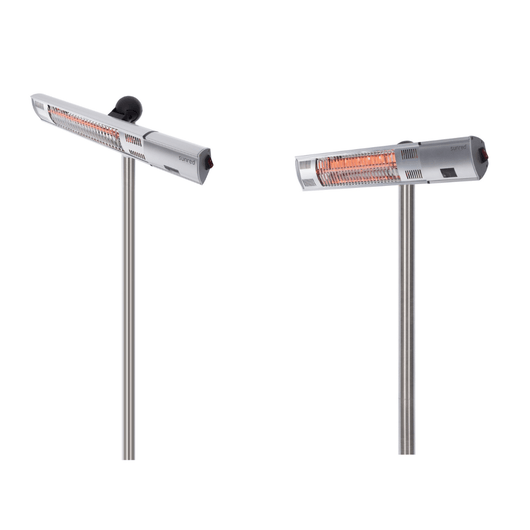 Voorkant van staande heater zilver. 