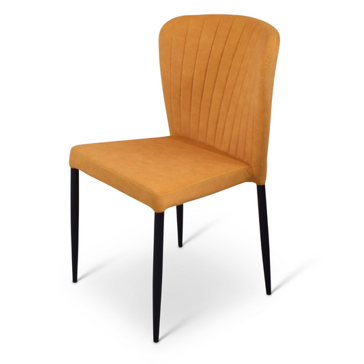Stapelbare stoel met zwart metalen frame en velours stoffering, kleur: geel