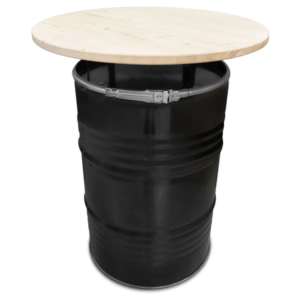 Statafel olievat. Zwart olievat met houten blad ø 80 cm. 