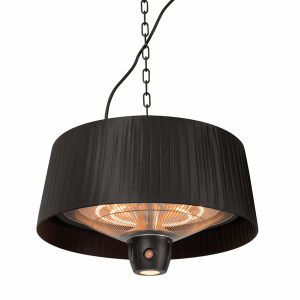 Hangende heater met zwarte kap. 