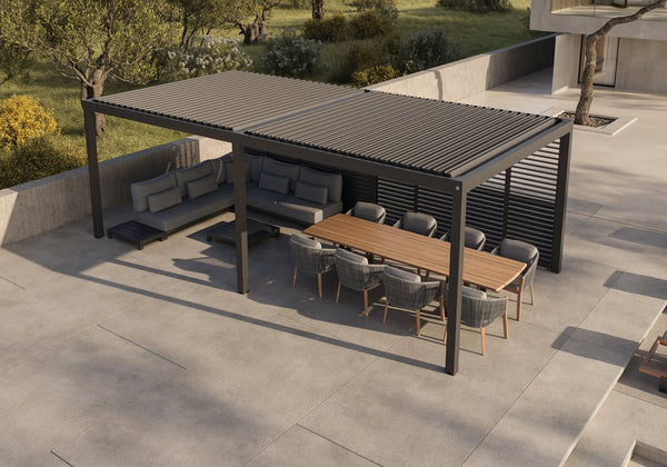 Suns tuinoverkappping met LED-verlichting en elektrisch retracable dak. Kleur: antraciet. 