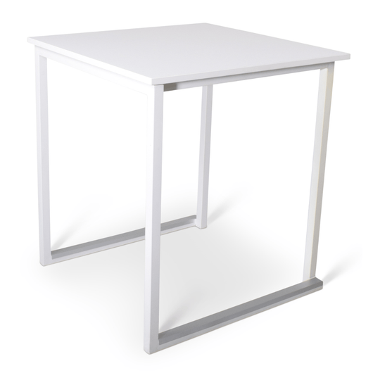 Terrastafel stapelbaar voorzien van wit frame en wit melamine blad: Afmeting: 70 x 70 cm. 