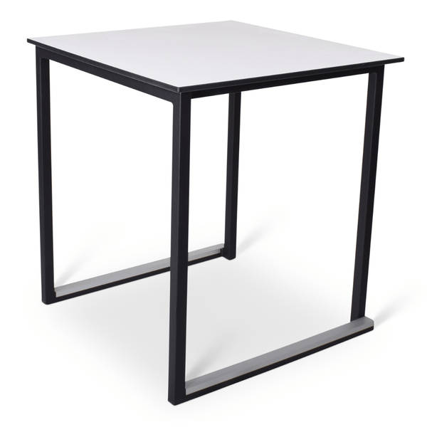 Terrastafel stapelbaar voorzien van wit frame en wit compact blad: Afmeting: 70 x 70 cm. 