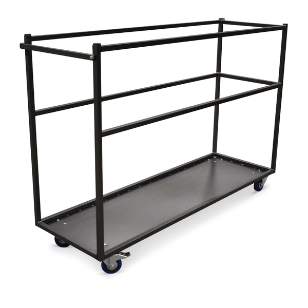 Transportkar voorzien van bokwielen met rem.  Hamerslag frame. Geschikt voor barkruk Keulen 15 stuks.
