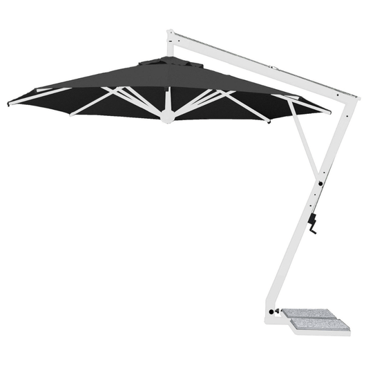 Zweefparasol Rimini met witte mast en opdraaimechanisme. Kleur doek: zwart.