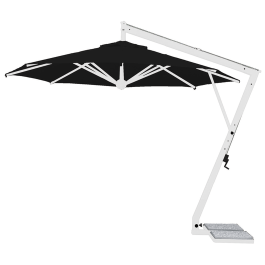 Zweefparasol Rimini met witte mast en opdraaimechanisme. Kleur doek: zwart.