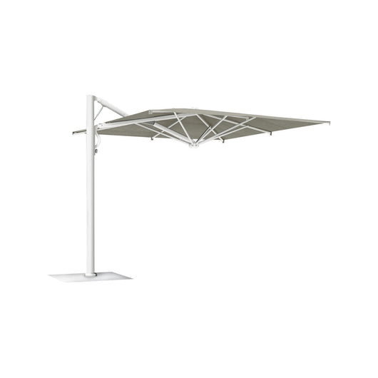 Zweefparasol met innovatief openings- en sluitsysteem, ondersteund door een gasveer waardoor het een easy job is om de parasol te openen of te sluiten. Intrekbaar naar de mast. Combinatie tussen toekomst en klassiek. Starwhite aluminium frame met taupe doek.