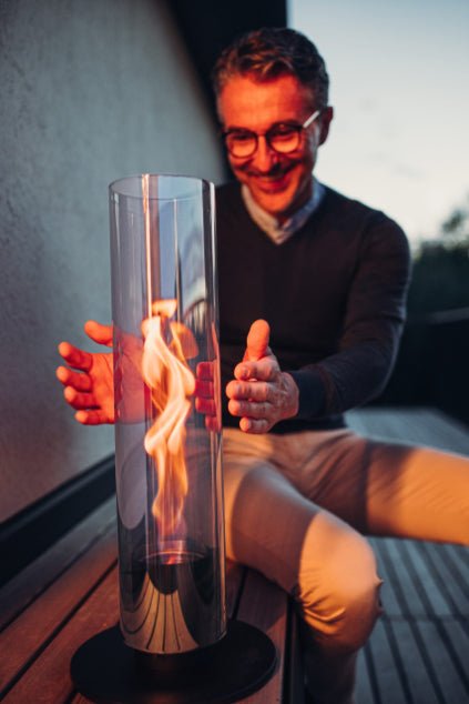 H̦fats Spin tafelvuur - PartyfurnitureHofats spin tafelvuur rvs met glas, kleur zwart