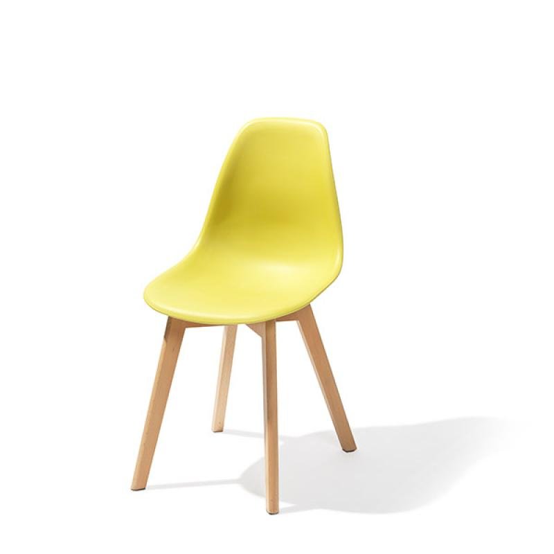 gele trendy stapelstoel zonder armleuning met houten poten