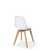 witte trendy stapelstoel zonder armleuning met houten poten achterkant