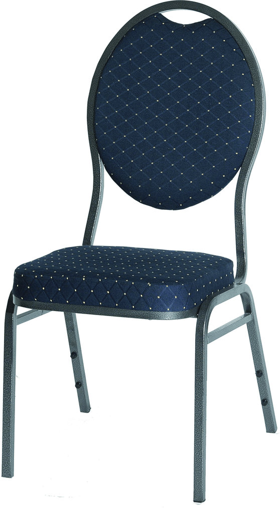 Klassieke blauwe stapelstoel met zitten en leuning van stof