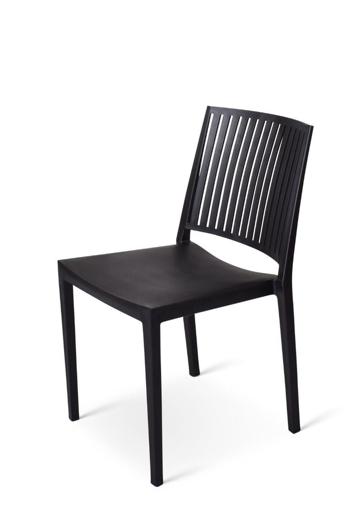 kunststof stapelstoel zwart met gestreepte rugleuning