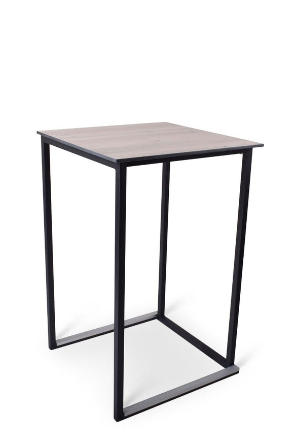Vierkante moderne statafel met zwart frame en een alba eiken blad 70 x 70 x 110 cm bij Partyfurniture