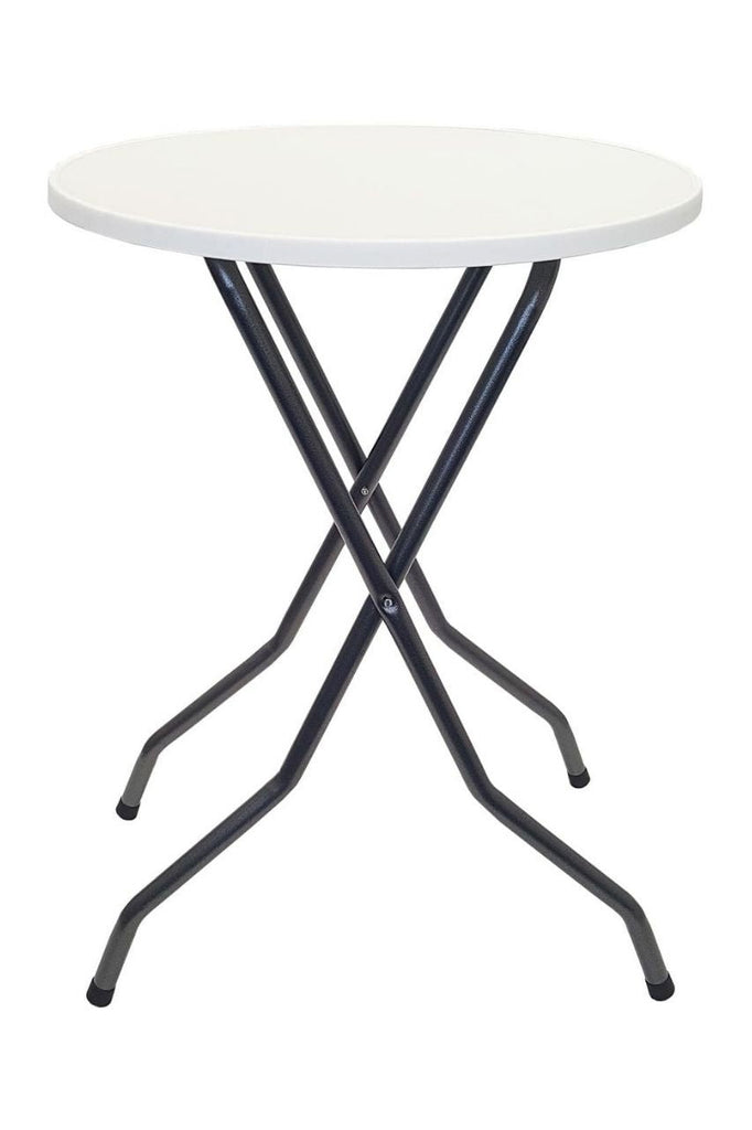 Ronde statafel met wit blad en grijs hamerslag onderstel Ìü80x110cm voor binnen en buiten gebruik